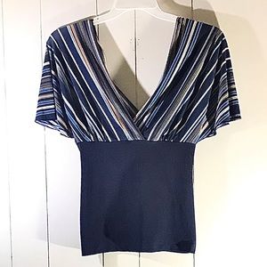 Topia Deep V Neck short sleeves blouse Size L Color Blue & red light blue black